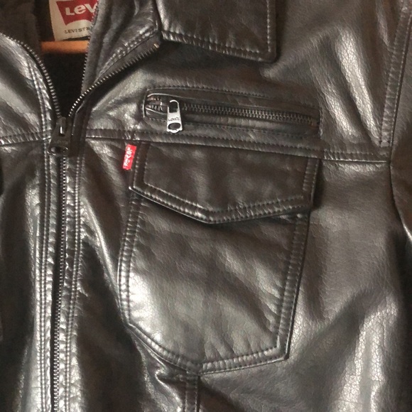 NWT Levi’s black men’s motorcycle faux leather jacket hoodie - Picture 2 of 7